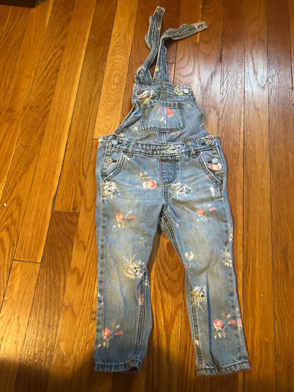 Gap Girls' Floral Denim Overalls - Blue
